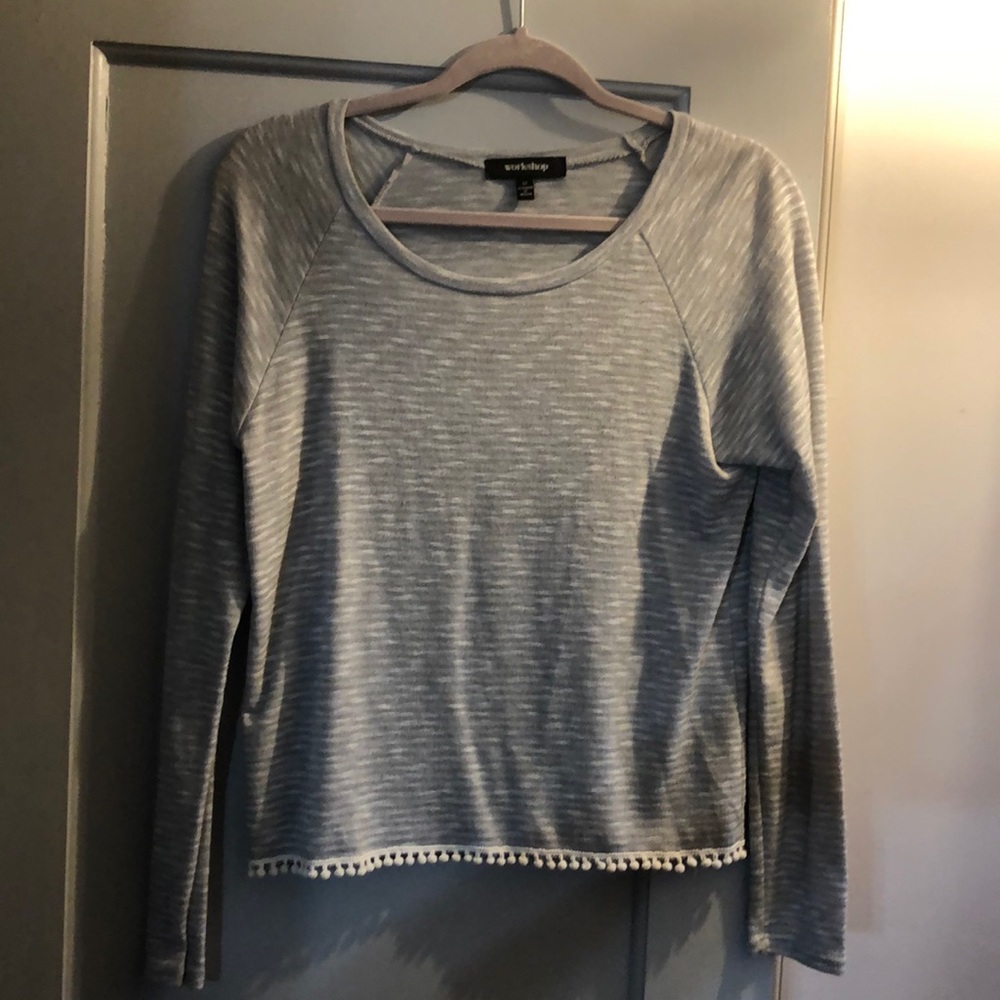 Light gray and white long sleeve blouse